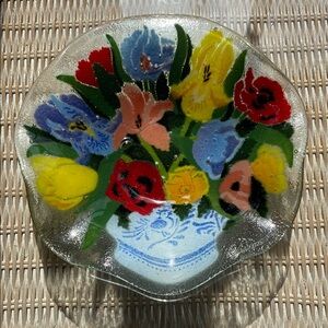 Peggy Karr Fused Glass Bowl - "Spring Flowers in Chinese Vase”